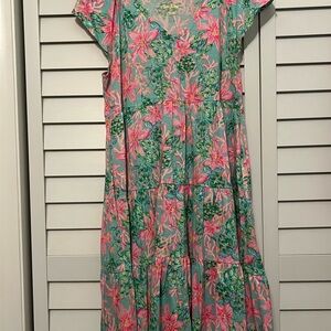 Lilly Pulitzer Pink and Green Flutter Sleeve Sundress